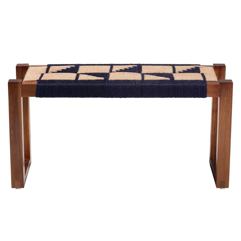 Prunella Modern Bohemian Seagrass and Acacia Wood Accent Bench