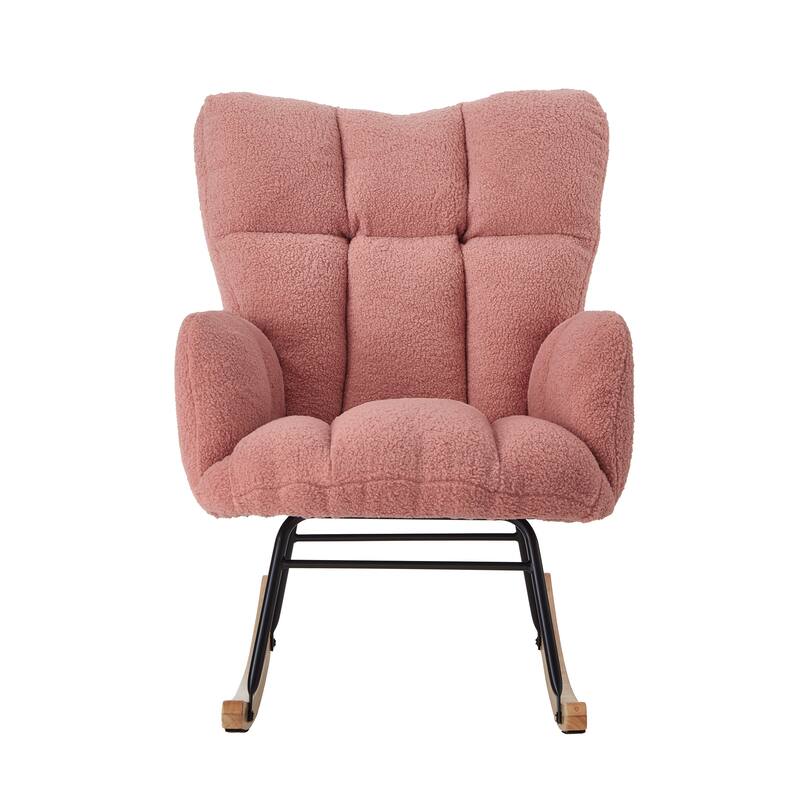 Anmytek Comfy Tufted Teddy Fabric Glider Rocking Chair