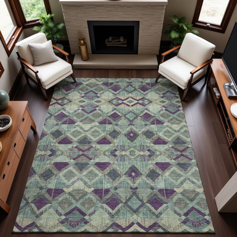 Premium Washable Super Soft Boho Geo Mayfield Rug - Seafoam - 8' x 10'