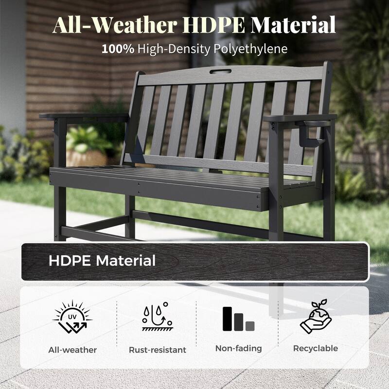 MAISON ARTS 50 Inch HDPE Outdoor Bench, All Weather 2 Seat Garden Bench with Reinforced Support Structure