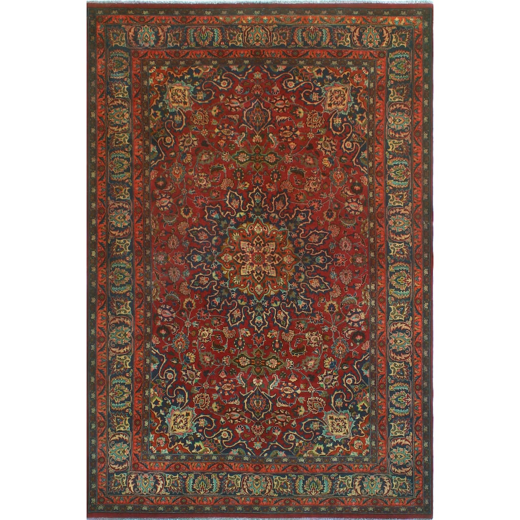 Fine Vintage Distressed Aethretu Red/Navy Rug - 6'5" x 9'10"