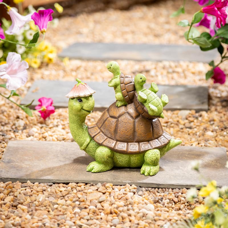 7" Resin Turtle With Kids Statue