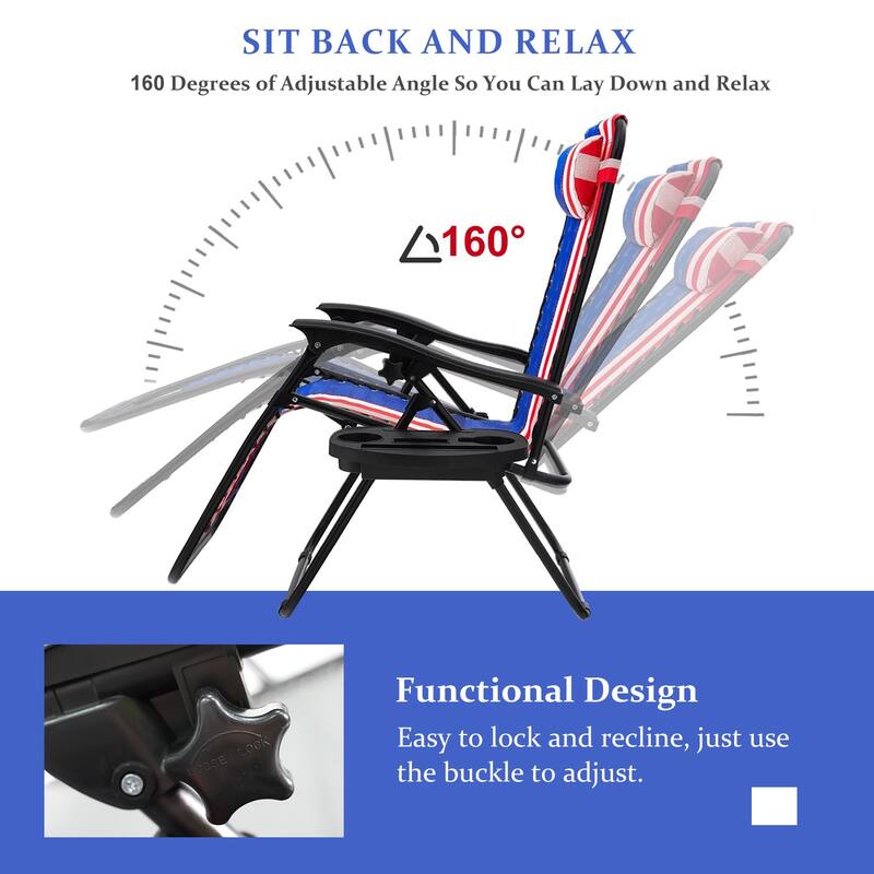 Set Of 2 Zero Gravity Chair, Patio Folding Lawn Outdoor Lounge Camp Reclining Lounge Chair for Poolside Backyard and Beach