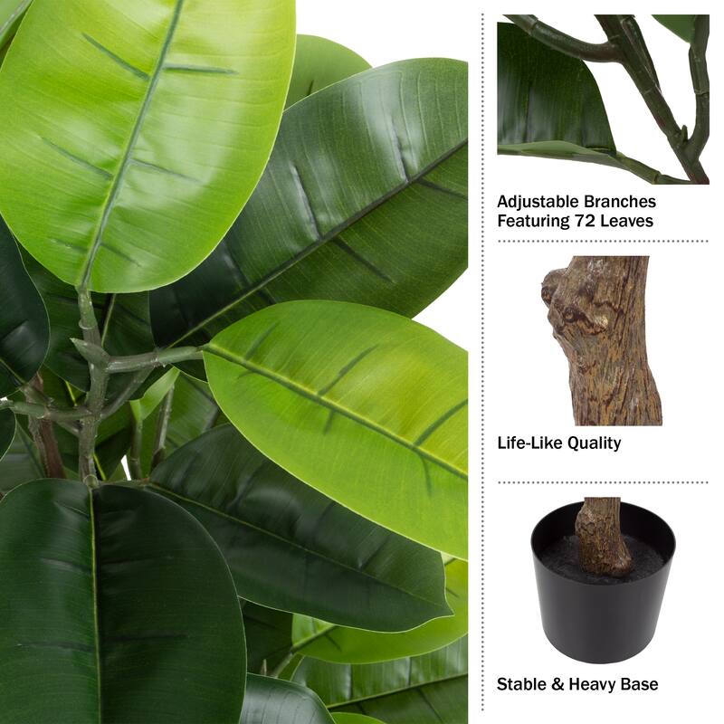 Artificial Rubber Plant - 51-Inch Faux Tree with Natural-Feel Leaves by Pure Garden (Green)
