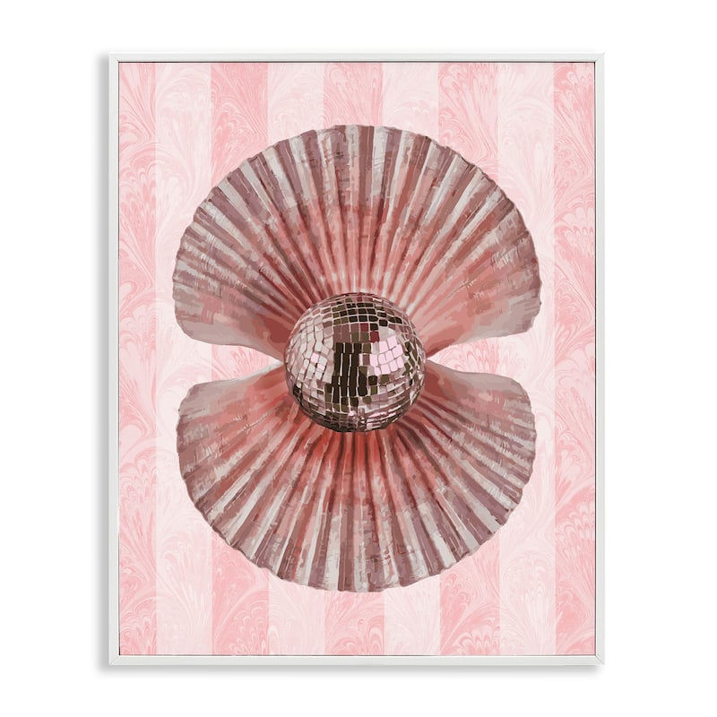 Stupell Disco Pearl in Clam Shell Framed Giclee Art Design By Lil' Rue - 11 x 14 - White