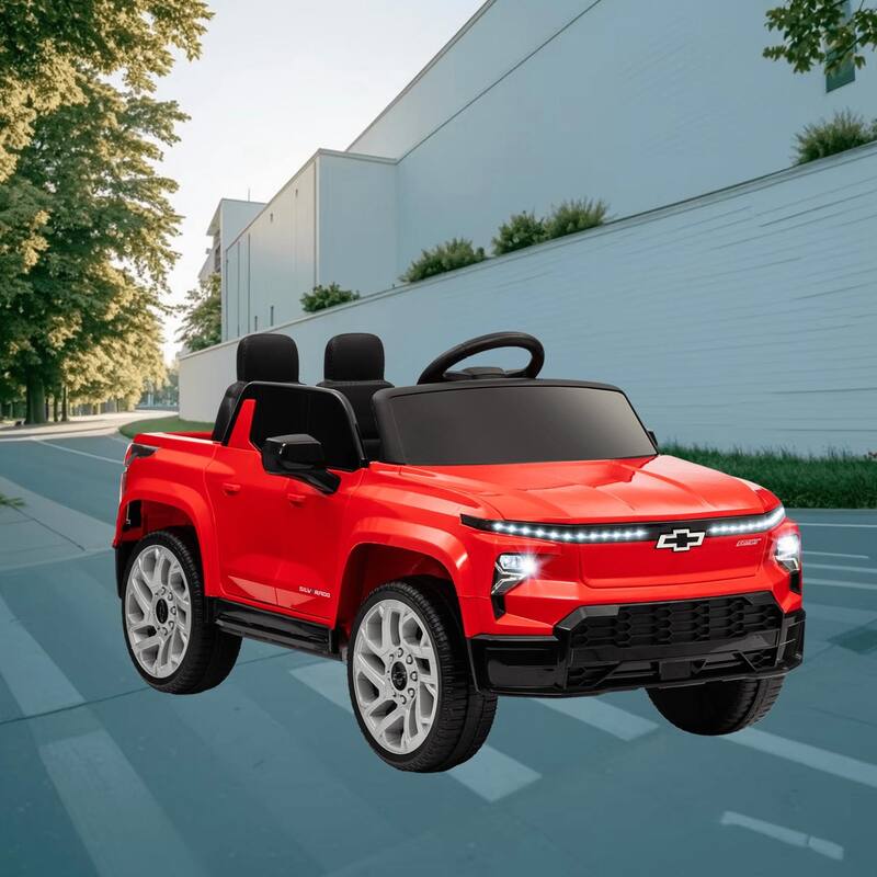 Licensed Chevrolet Silverado EV Kids Electric Ride On Car with Parental Remote Control, Suspension, 3 Speed and Soft Start - Red