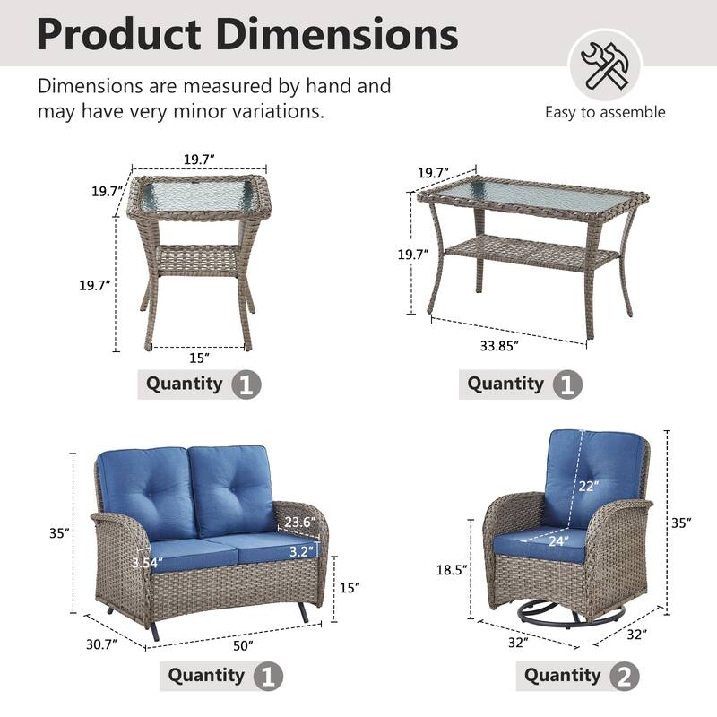 Gymojoy Outdoor Wicker Patio Furniture Loveseat Glider & Chair Set Weather-Resistant