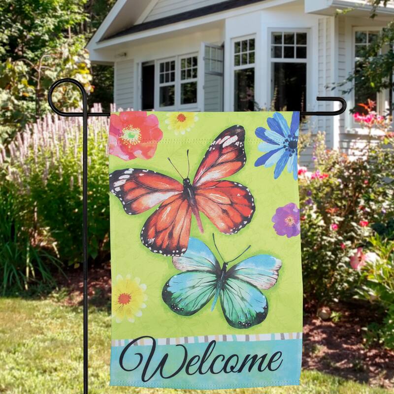 Welcome Butterflies Outdoor Floral Garden Flag 12.5" x 18"