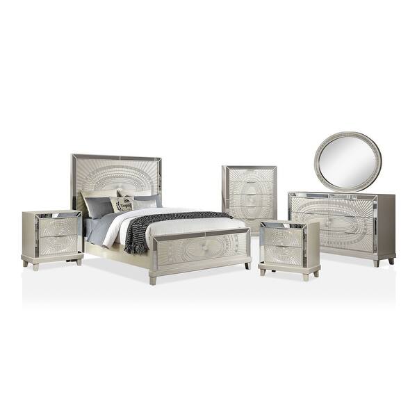 Luela Glam Champagne Wood 6piece Panel Bedroom Set with USB Port by