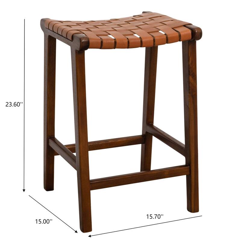 GDFStudio - James Mid-Century Modern 23.6"H Counter Stool with Solid Wood Frame & Genuine Leather Upholstery
