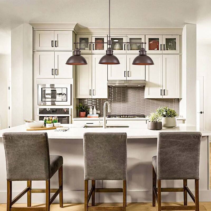 3-Light Modern Industrial Metal Linear Dome Island Pendant Light for Kitchen Island, Pool Table, Dining Room