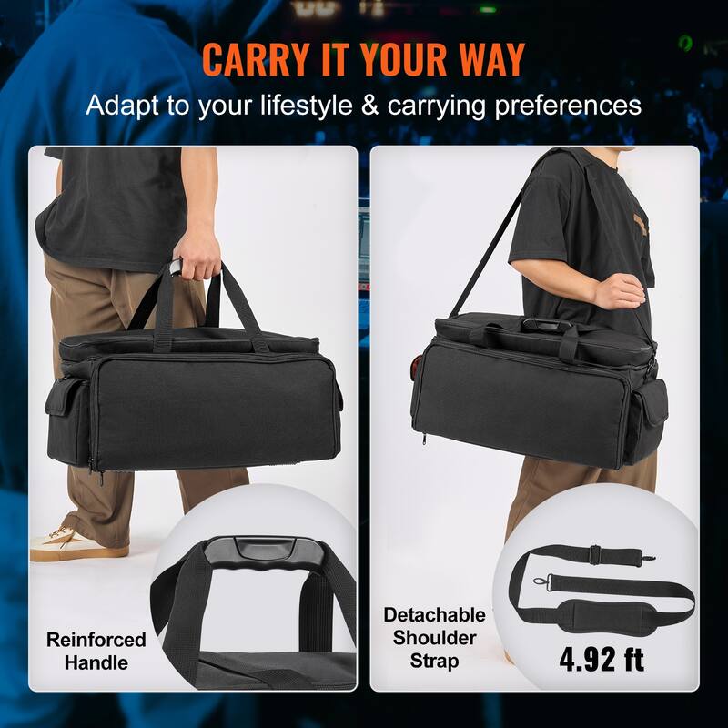 DJ Bag, 1200D Oxford Fabric, DJ Gear Carry Bag with a Storage Pocket 4.92 ft Removable Shoulder Strap 0.39 in Padding