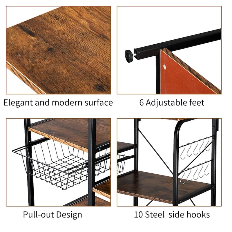 Kitchen Baker's Rack 35.5" Microwave Stand 4-Tier Spice Rack Organizer Workstation with 10 Hooks