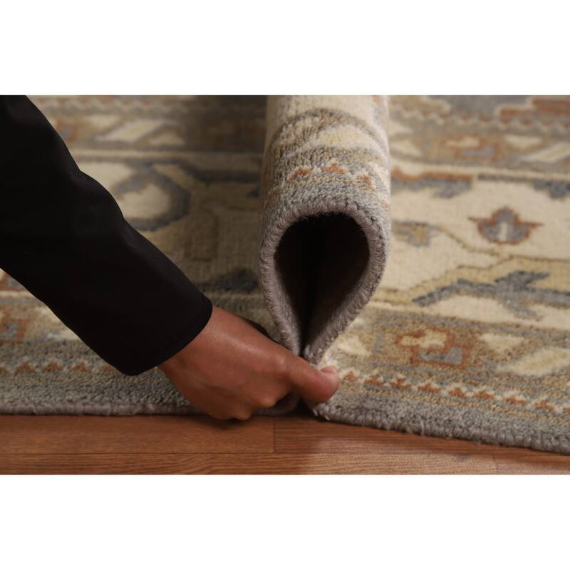 Gray Ivory Oushak Indian Area Rug Handmade Wool Carpet - 7'10" x 10'3"