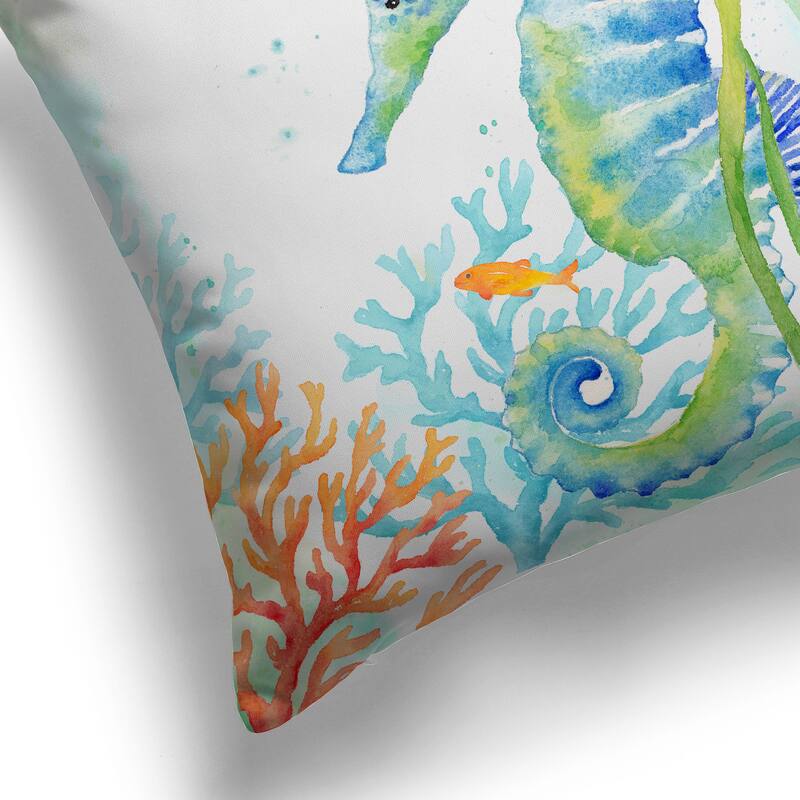 Laural Home Seahorse and Coral Indoor Decorative Pillow