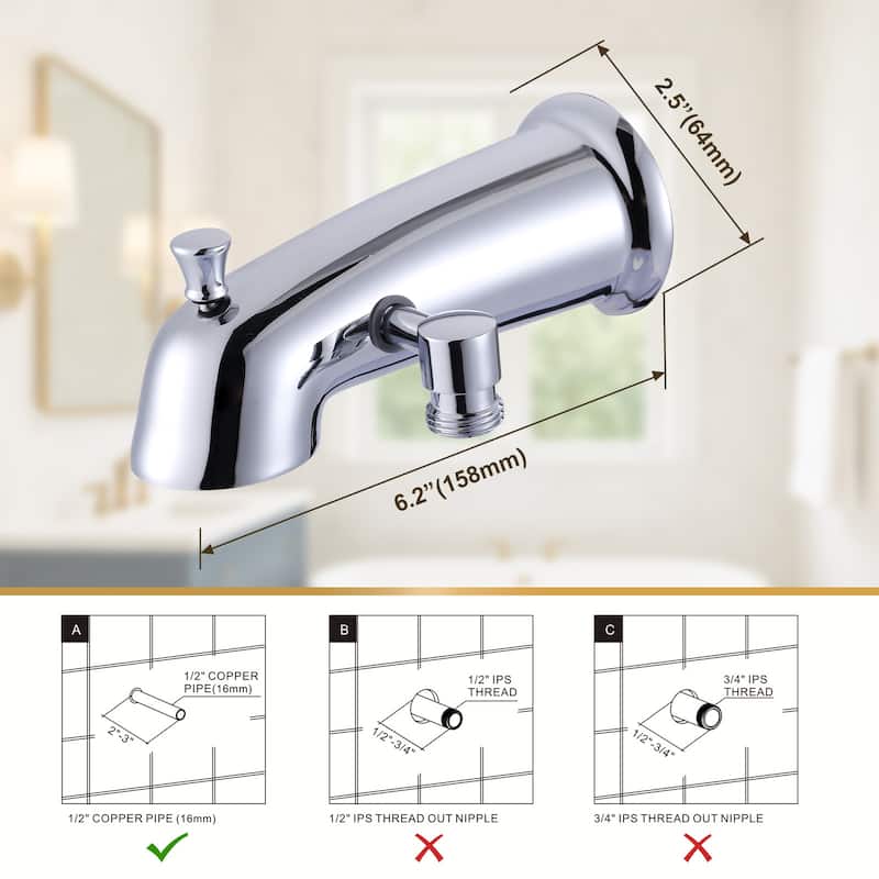 WOWOW Integrated Diverter Bathtub Spout with Showerhead Connection