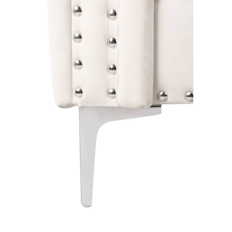 82.3" Width Modern Velvet Sofa Jeweled Buttons Tufted Square Arm Couch ,2 Pillows Included,Beige,4 colors