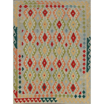 Hand Woven Oriental 100% Wool Carpet Southwestern Geometric Multi-Colored Kilim Area Rug - 8' 1'' X 5' 1''