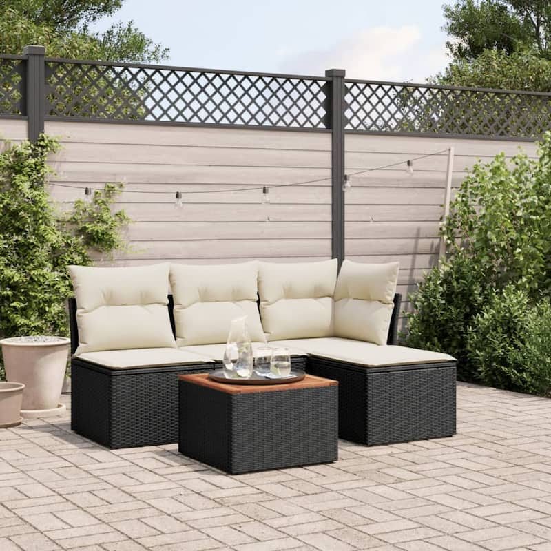 vidaXL Patio Sofa Set with Cushions Outdoor Furniture 5 Piece Poly Rattan - 21.7 x 21.7 x 14.6 - Black and cream
