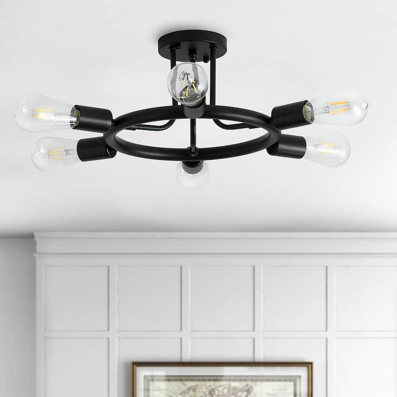 Modern 6-Light Unique Sputnik Semi Flush Mount Ceiling Lamp - Black