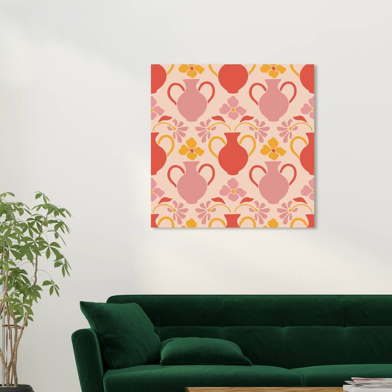 Wynwood Studio Canvas Abstract Jugs and Florals Orange and Dark Orange Modern & Contemporary Wall Art Canvas Print