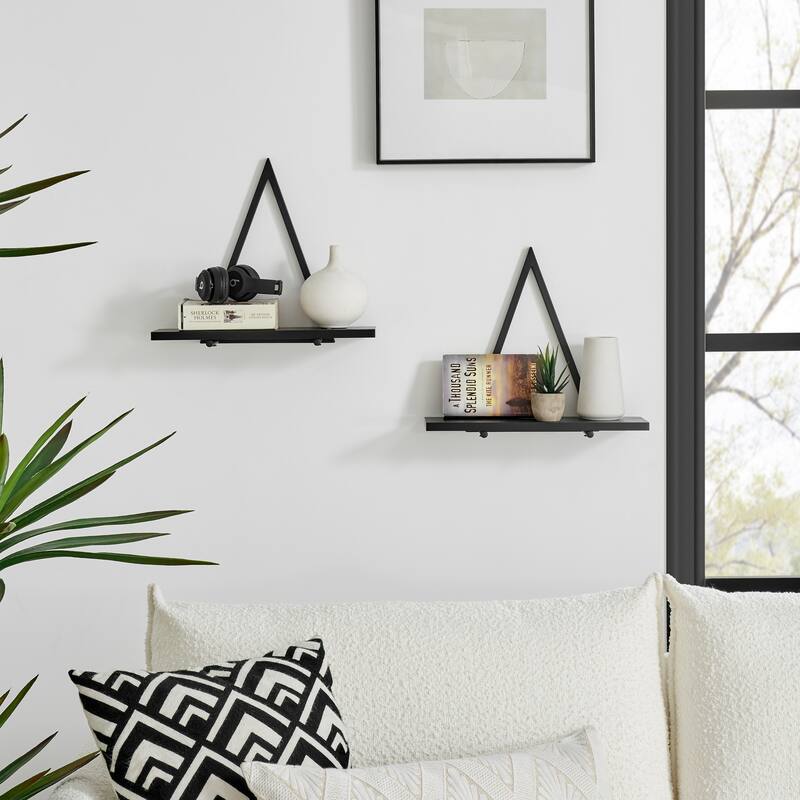 Danya B. Contemporary Decorative Triangle Accent Wall Shelf Set of 2 - Reversible Configuration
