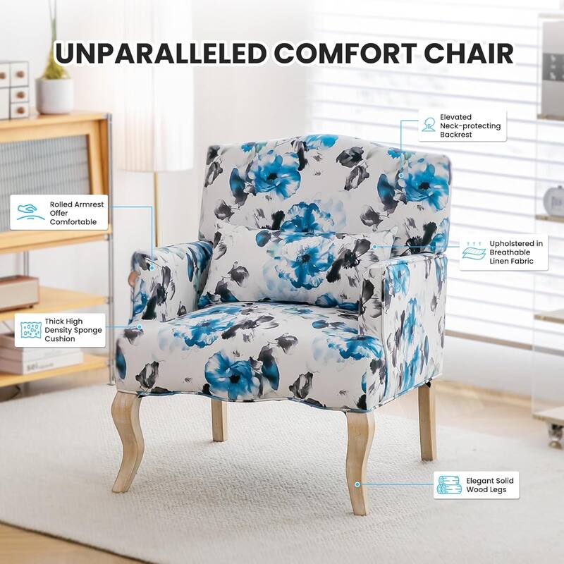 EROMMY Floral Accent Chair for Living Room, Upholstered Wingback Armchair with Pillow.