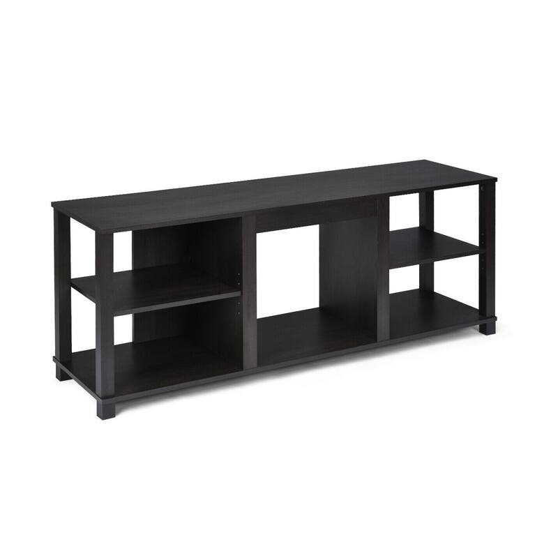 2-Tier Dark Brown MDF Spacious TV Stand with Adjustable Shelves and Large Storage Holds Up to 65" TV