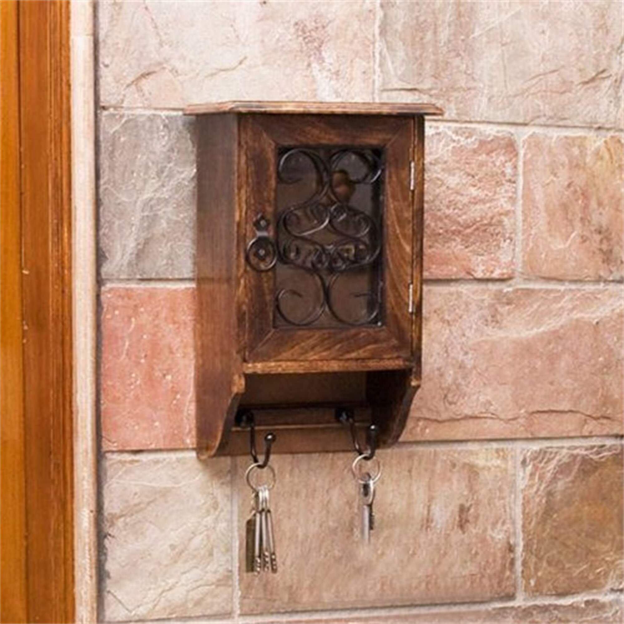 Wooden Wall Mounted Handmade Key Holder with Hanging Hooks