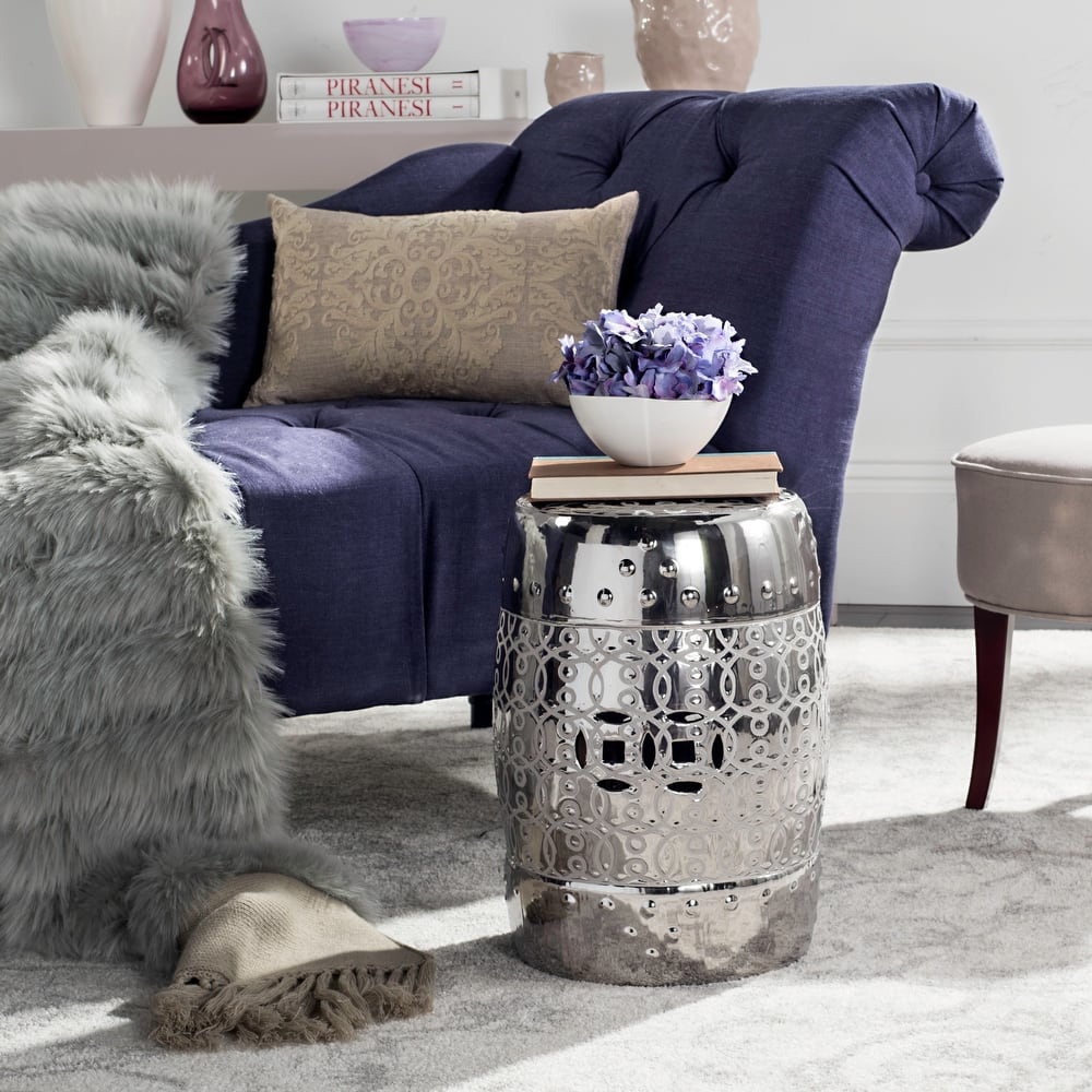 SAFAVIEH Lovina Plated Silver Glazed Ceramic Decorative Garden Stool