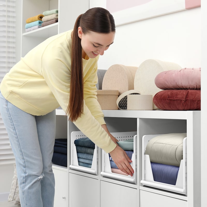 Sorbus 3 Pack Large Closet Shelf Organizer - Foldable and Stackable Storage Baskets - Easy Access Open Front Design