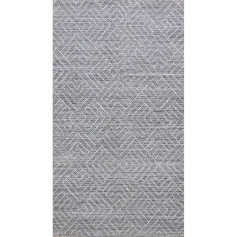 Grey Geometric Modern Moroccan Oriental Area Rug Wool Hand-knotted - 5'1" x 7'10"