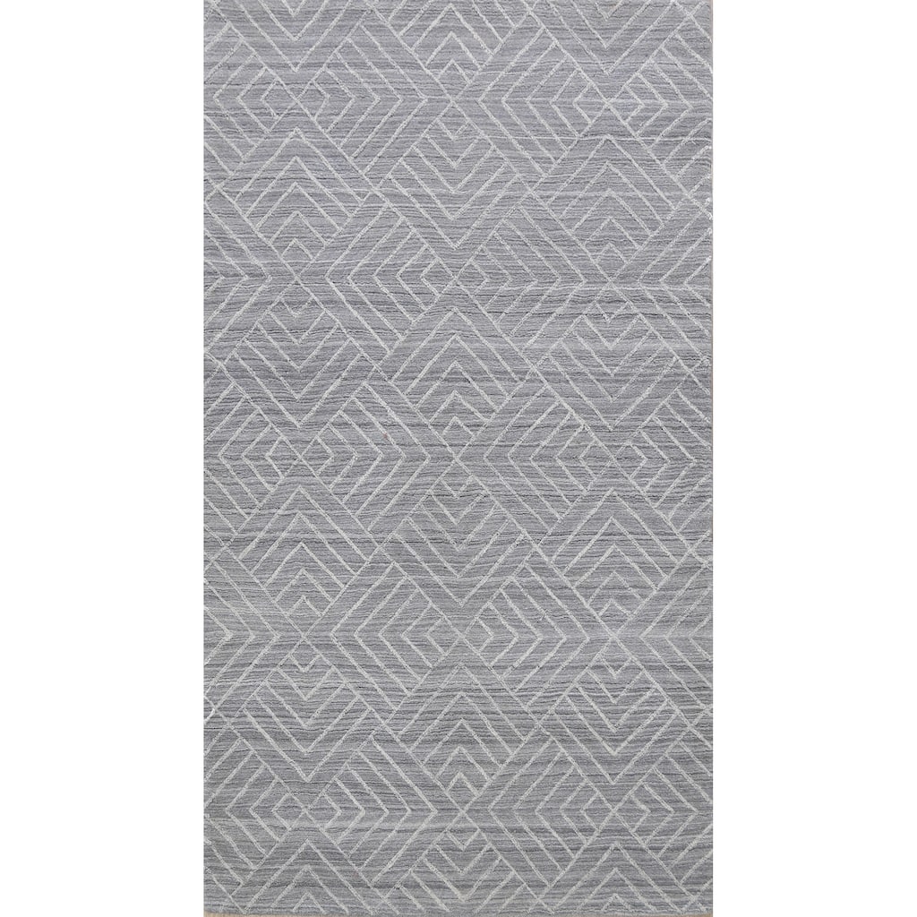 Grey Geometric Modern Moroccan Oriental Area Rug Wool Hand-knotted - 5'1" x 7'10"