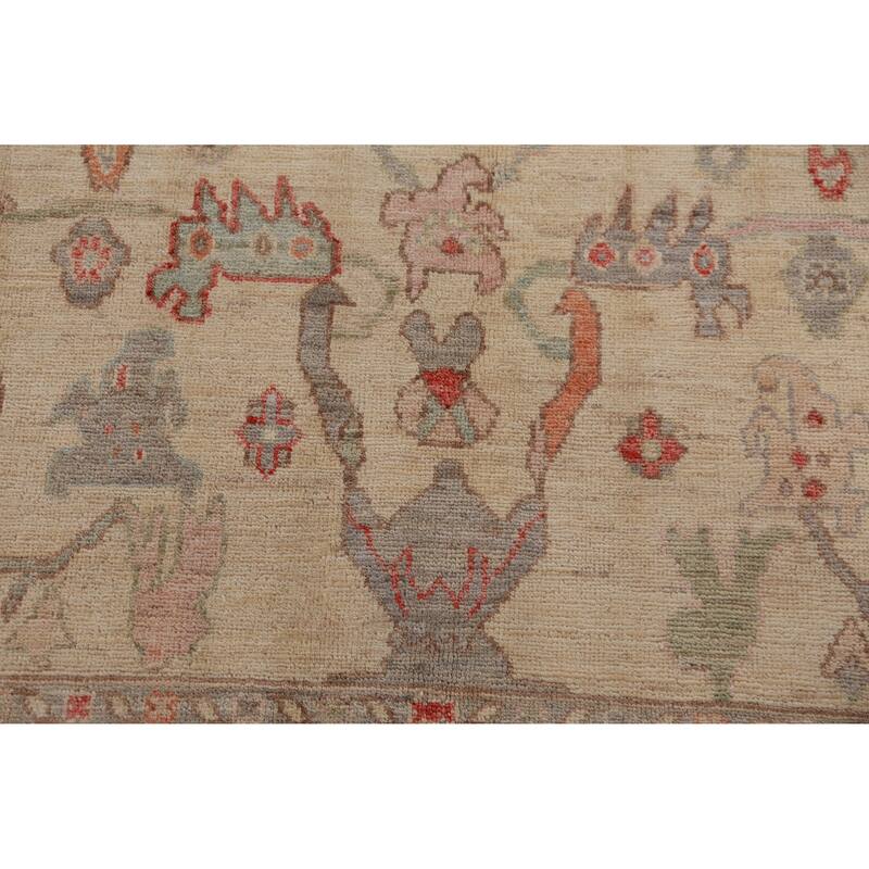 Hand Knotted Oriental 100% Wool Carpet Transitional All-Over Beige & Ivories Oushak Area Rug - 9' 2'' X 6' 2''