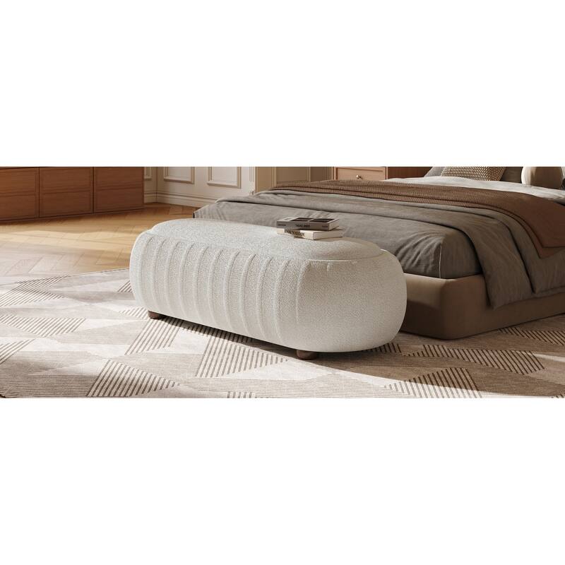 Christopher Knight Home - Curve Modern Upholstered Wooden Ottoman with Oval Design