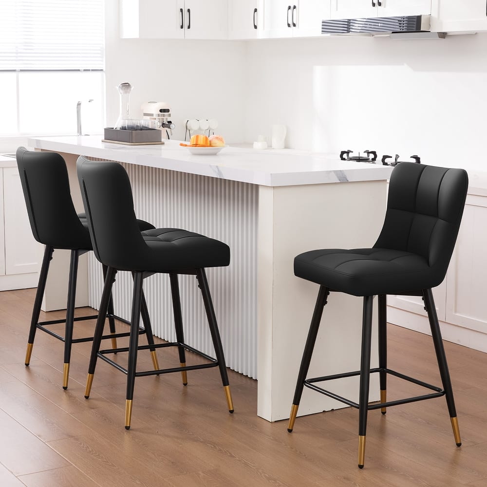 Faux Leather Swivel Counter Height Barstools Set of 2 with High Back - 38.98"H x 17.72"W x 21.26"D