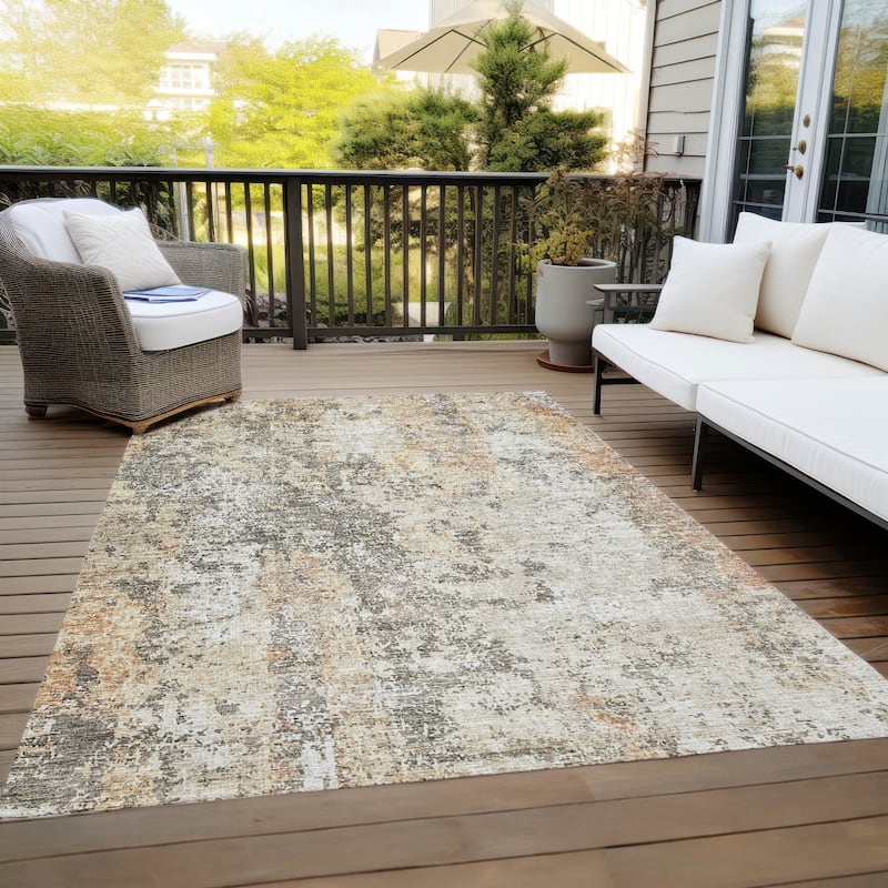 Machine Washable Indoor/ Outdoor Abstract Contemporary Chantille Rug