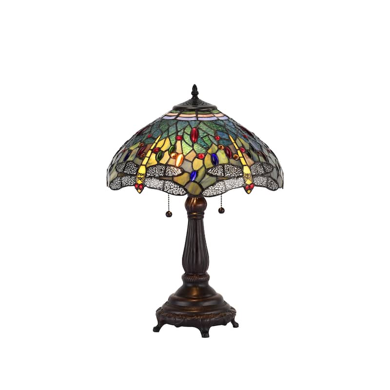 Copper Grove Simeonov Tiffany-style Blue Dragonfly Table Lamp