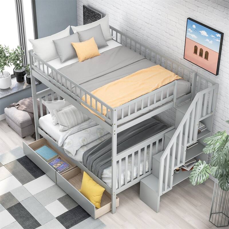Merax Full over Full Bunk Bed with Two Drawers and Storage
