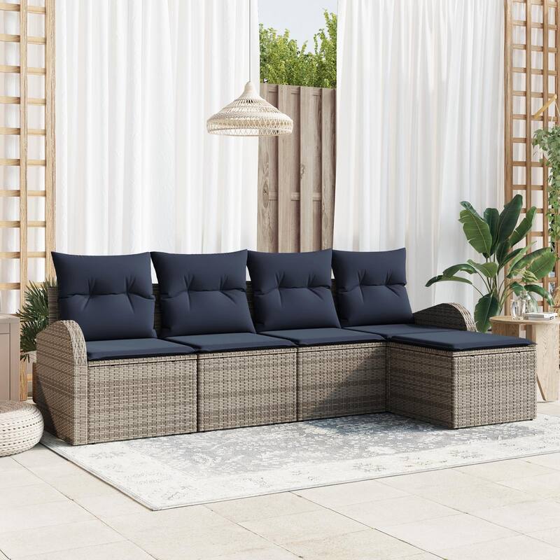 vidaXL 5/6 Garden Sofa Set with Cushions Black/Brown/Grey Poly Rattan - 92.1 x 24.4 x 27.2 - Grey without table