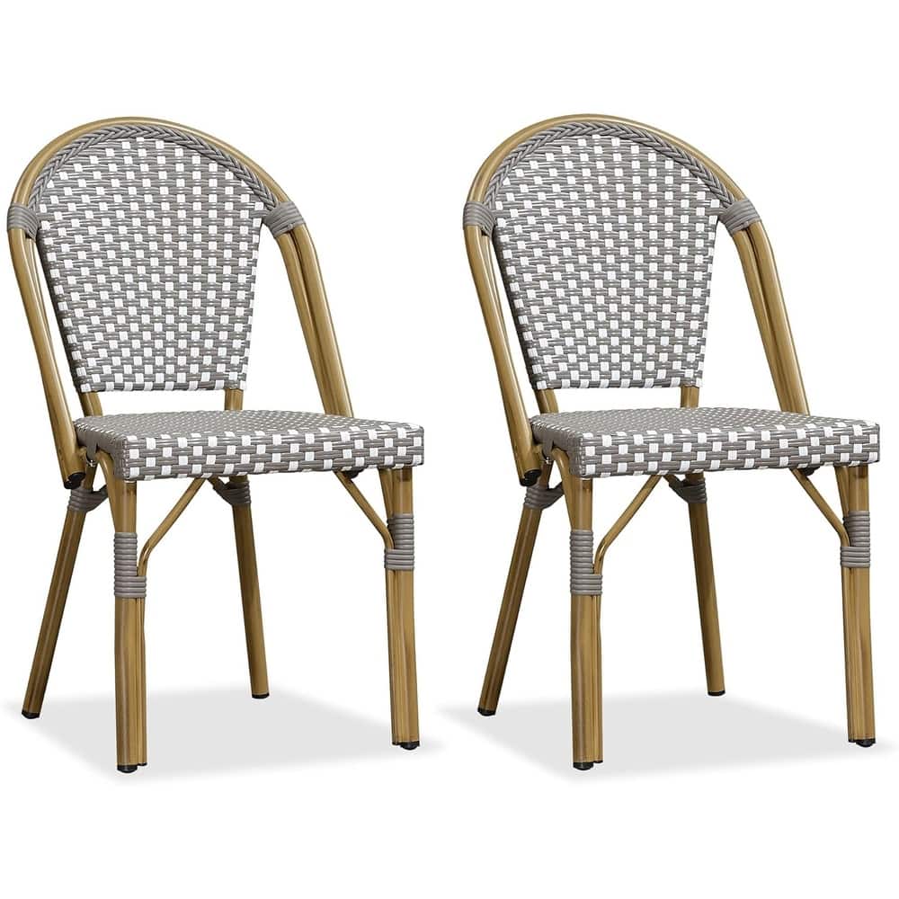 PURPLE LEAF Outdoor Dining Chairs (Set of 2) French Hand-Woven Aluminum Wicker Chairs