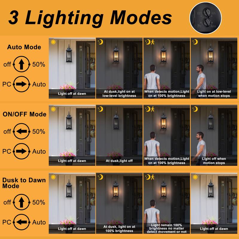 C Cattleya 1-Pack 3 Light 23" Motion Sensor Dusk to Dawn Outdoor Wall Lights