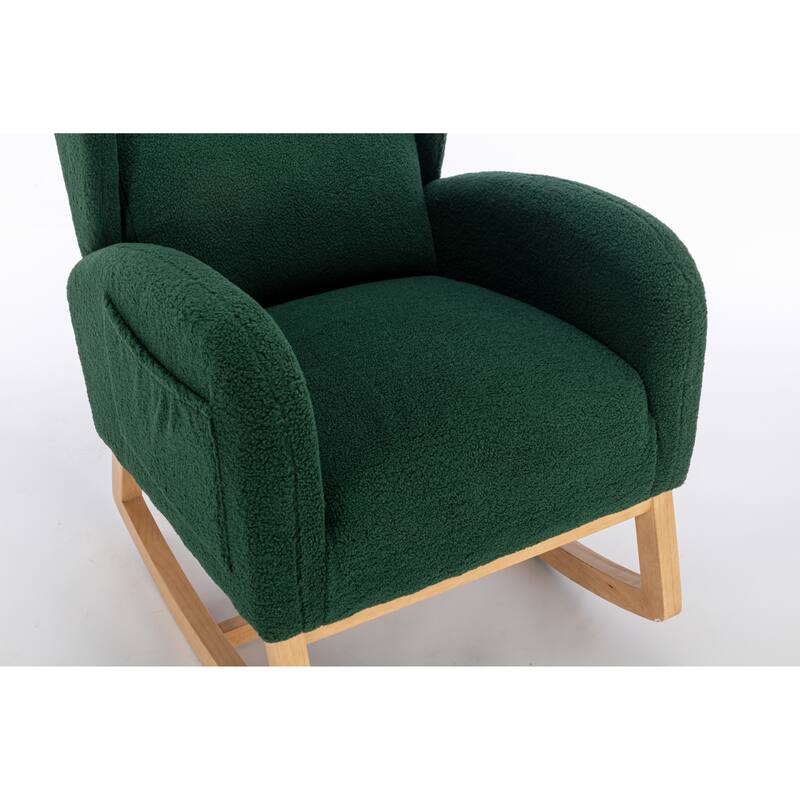 Teddy Fabric Rocking Chair with Wooden Legs and 300lb Capacity