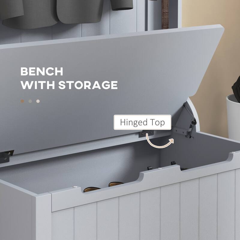 Modern Coat Rack with Anti-Tip Device Storage Bench 4 Hooks and Shoe Storage, for Entry and Hallway, Grey