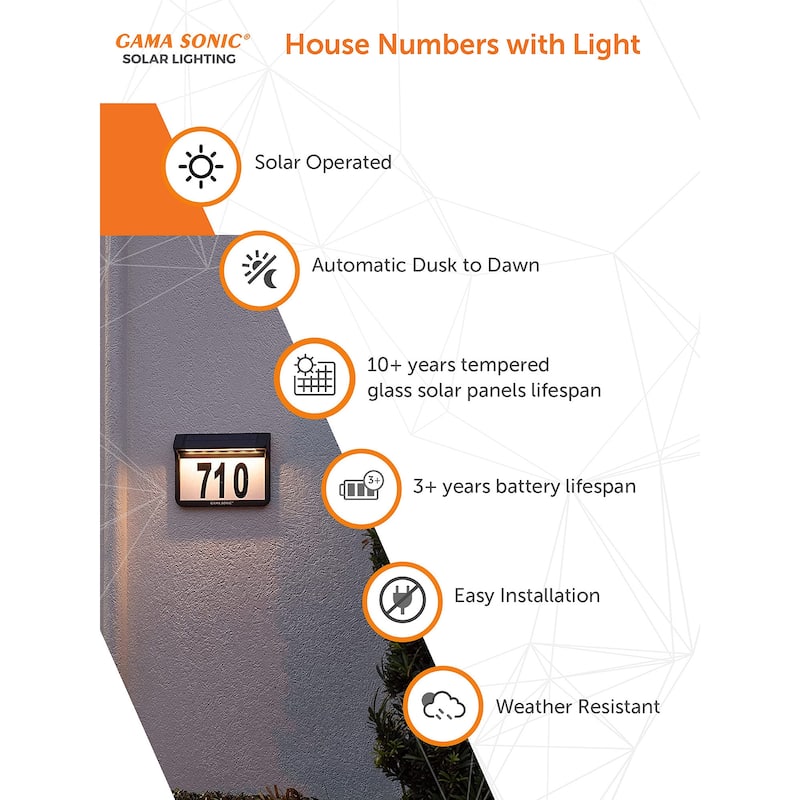 Solar Address Wall Plaque Light with In Ground Stakes