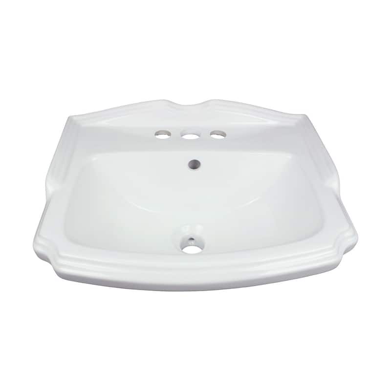White Ceramic Wall Mount Sink Cloakroom 19" with 4" Brass Centerset Faucet, P-Trap, Drain, and Overflow Renovators Supply