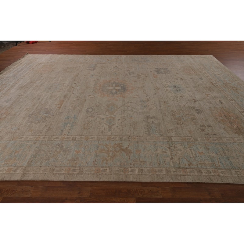 Oushak Turkish Large Rug Handmade Vegetable Dye Floral Wool Carpet - 10'3"x 13'9"