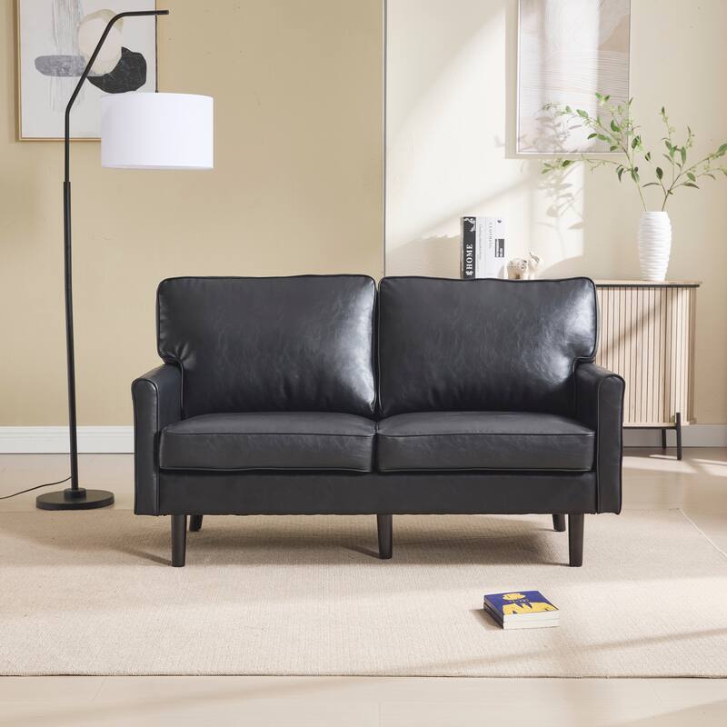 Roomfitters PU Loveseat Sofa, Mid-Century 2-Seater Couch with USB and Removable Pillow Covers for Living Room or Apartment