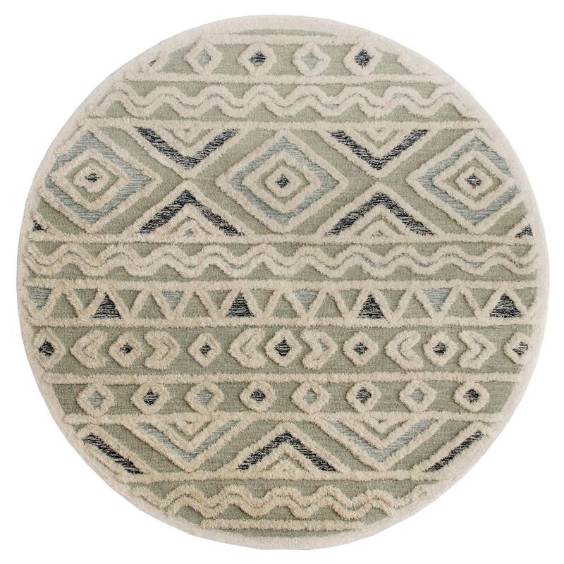 Sevita Contemporary Tufted Geometric Motif Round Rug