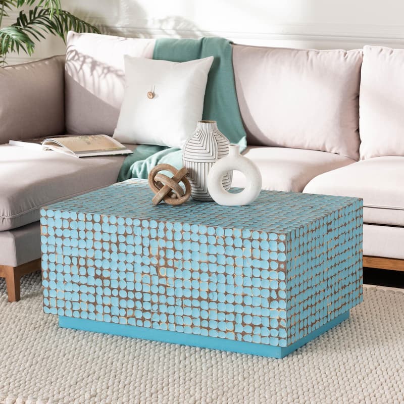 Nitza Bohemian Coconut Shell and Acacia Wood Coffee Table